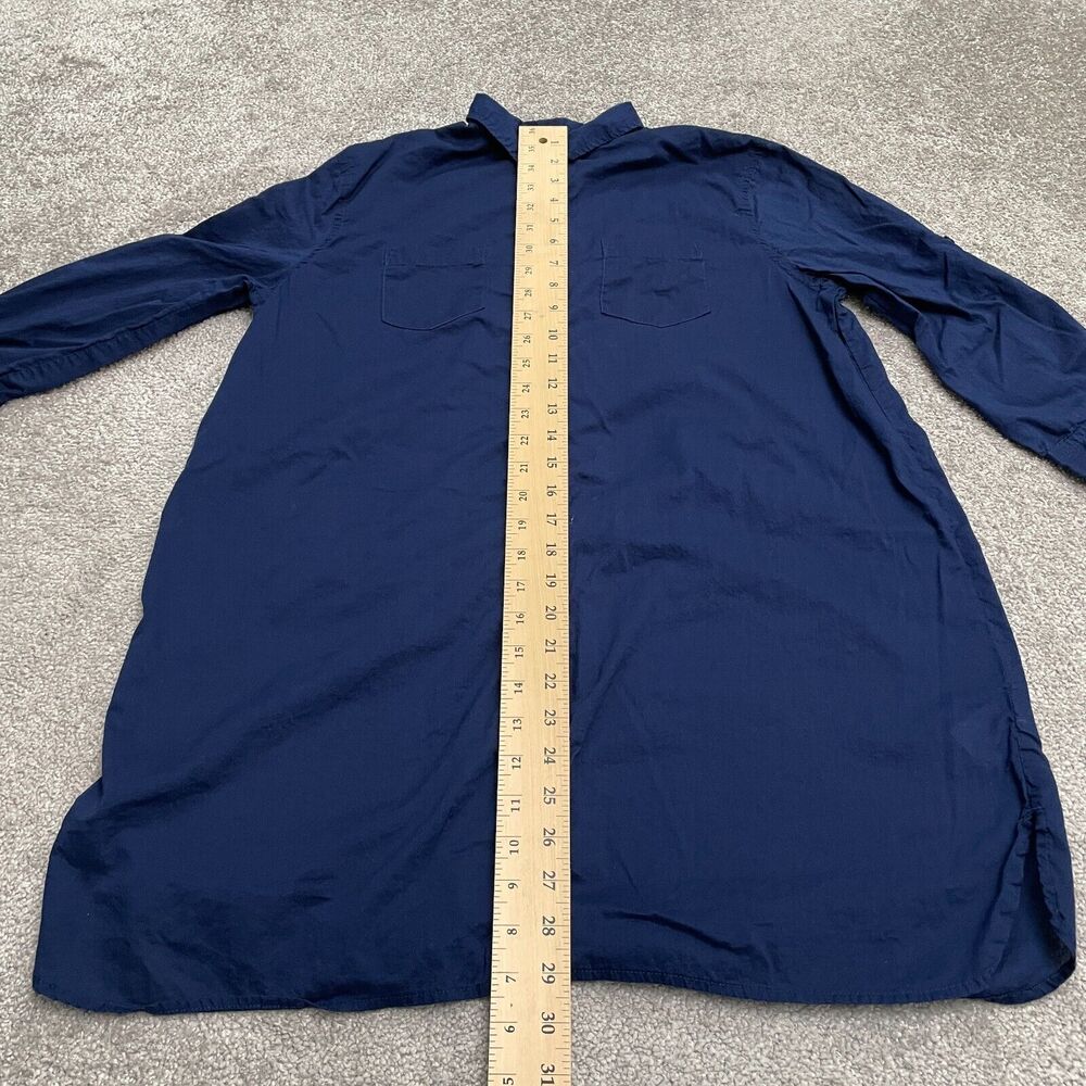 Lands' End Midi Shirt Dress Womens XS Navy Blue Long Sleeve Button Down Casual